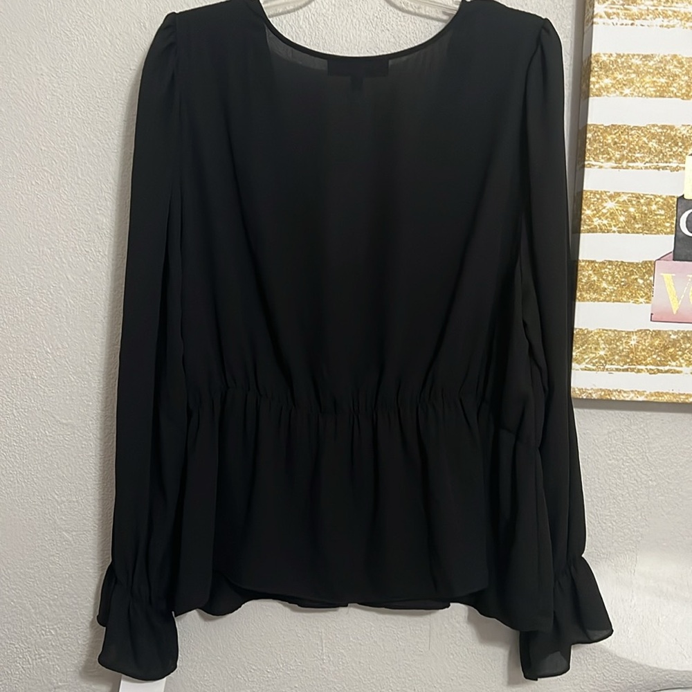 Eloquii Chiffon Tie Front Chiffon Blouse Black Size 20 NWOT - Picture 6 of 11